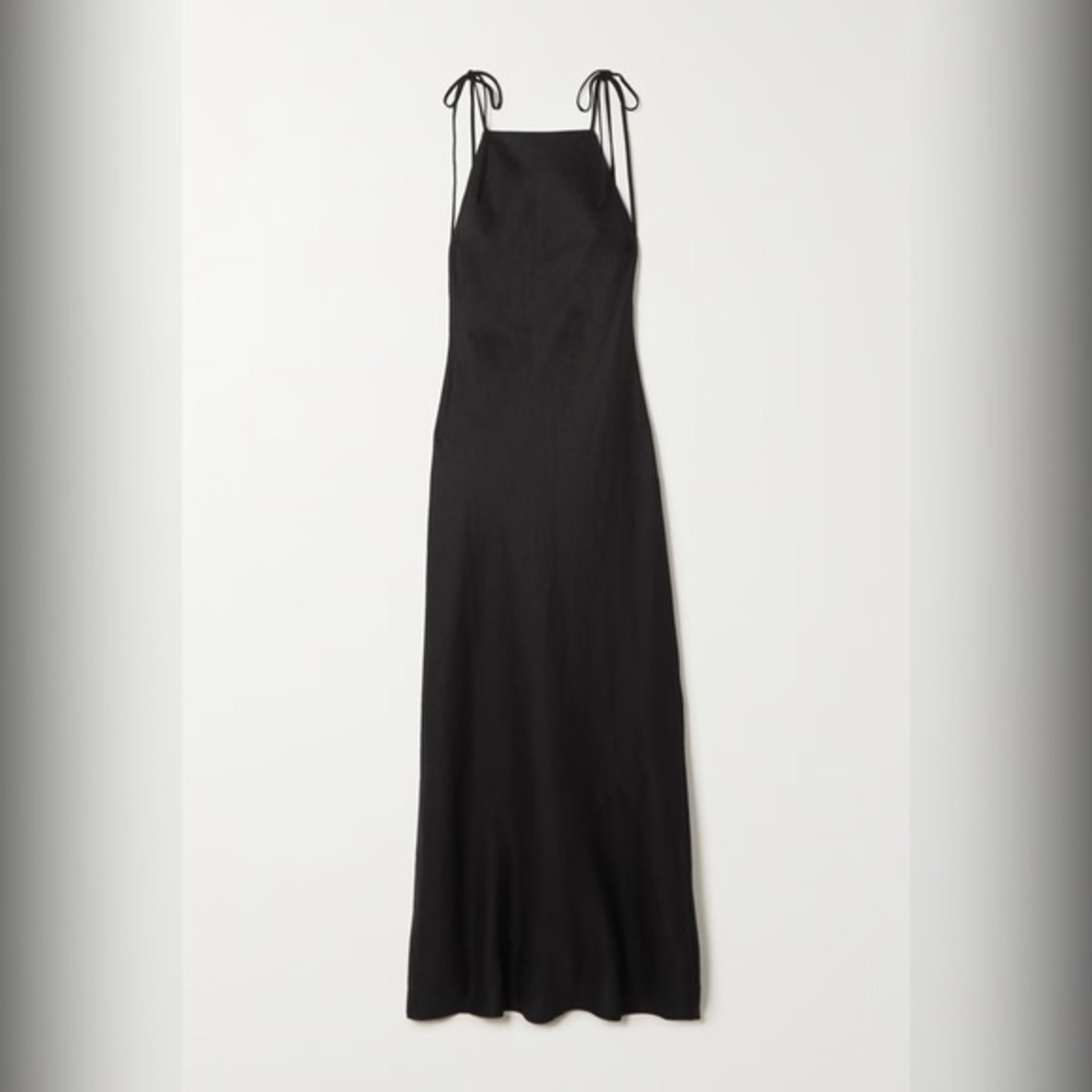 NWT Reformation Selia Tie Strap Linen Dress Large, BLACK